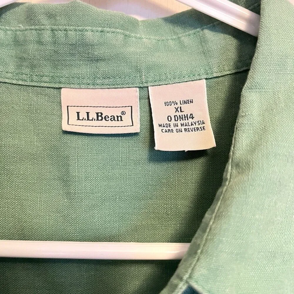L L Bean Women’s Green Linen Button Down Casual 3/4 Sleeve Shirt Size XL - Picture 2 of 4